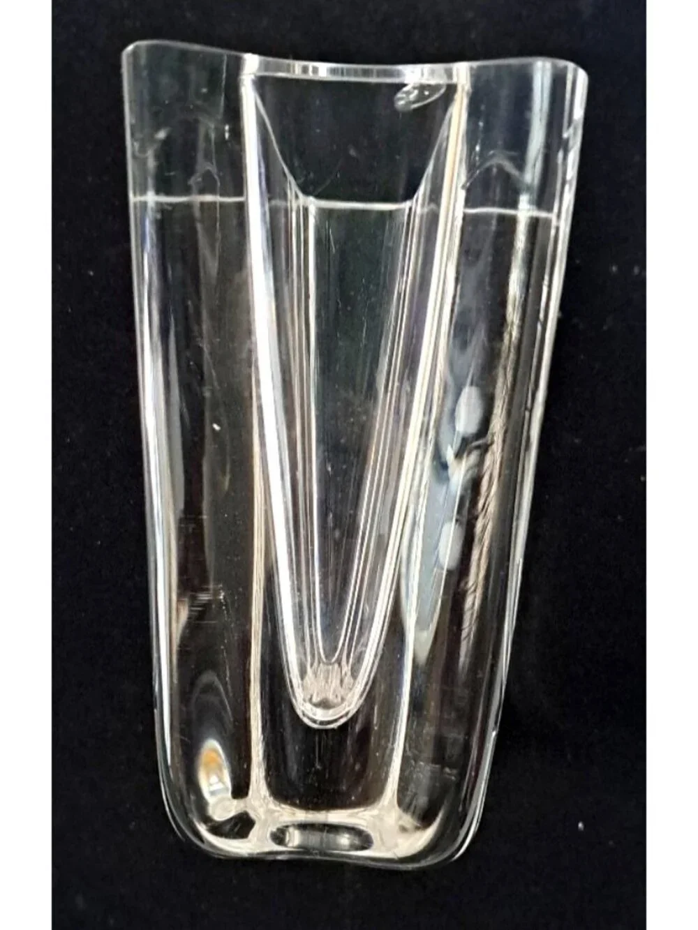 Vintage Skruf Sweden MCM Art Glass Lead Crystal Etched Vase Praying Girl Signed